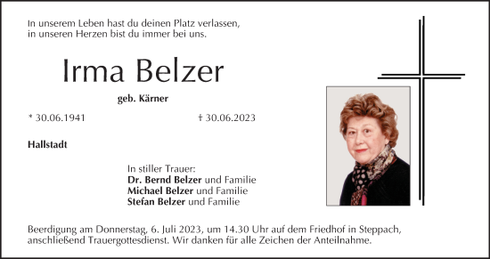 Anzeige von Irma Belzer von MGO