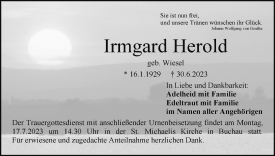 Anzeige von Irmgard Herold von MGO