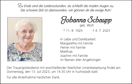 Anzeige von Johanna Schaupp von MGO