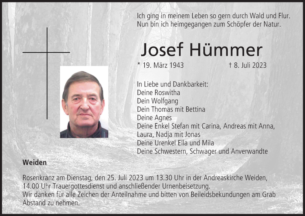  Traueranzeige für Josef Hümmer vom 22.07.2023 aus MGO