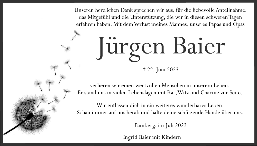  Traueranzeige für Jürgen Baier vom 29.07.2023 aus MGO