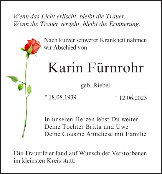 Anzeige von Karin Fürnrohr von MGO