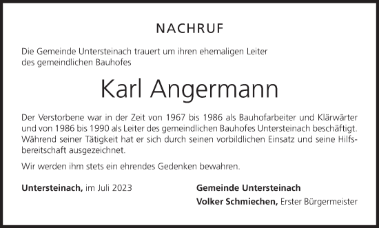 Anzeige von Karl Angermann von MGO