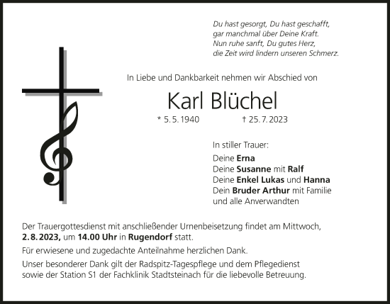 Anzeige von Karl Blüchel von MGO