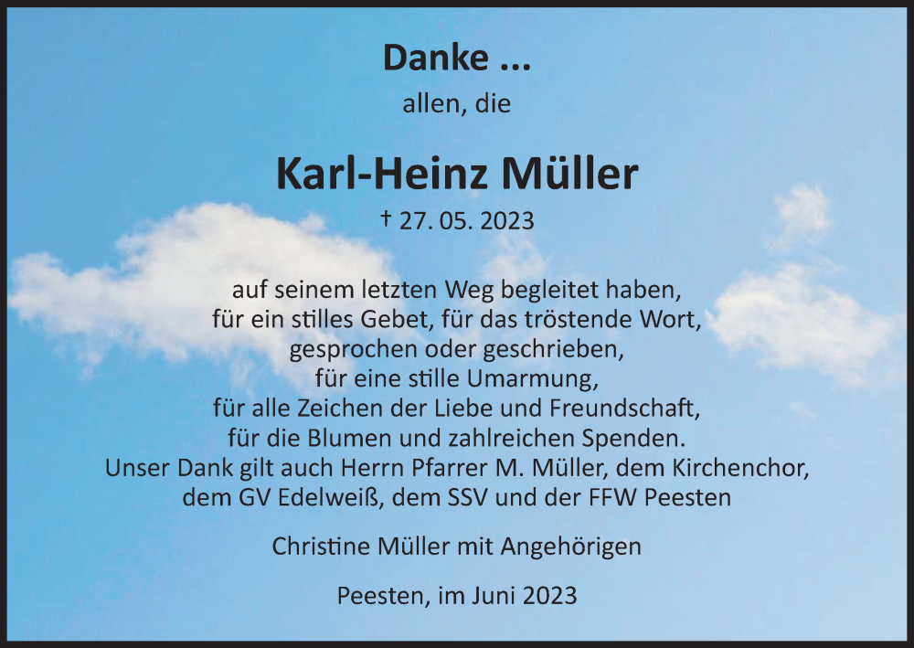  Traueranzeige für Karl-Heinz Müller vom 30.06.2023 aus MGO