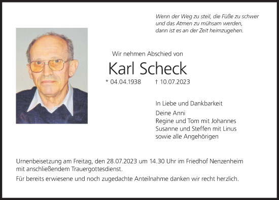 Anzeige von Karl Scheck von MGO