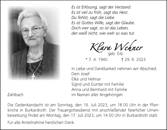 Anzeige von Klara Wehner von MGO