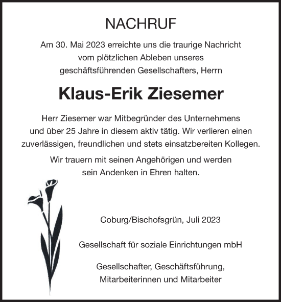 Anzeige von Klaus-Erik Ziesemer von MGO