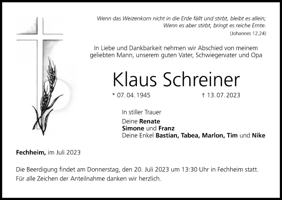 Anzeige von Klaus Schreiner von MGO