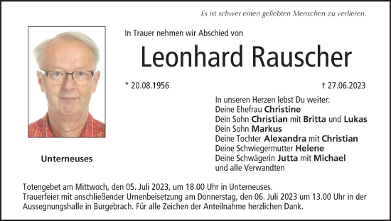 Anzeige von Leonhard Rauscher von MGO