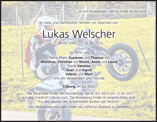 Anzeige von Lukas Welscher von MGO