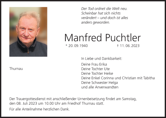 Anzeige von Manfred Puchtler von MGO