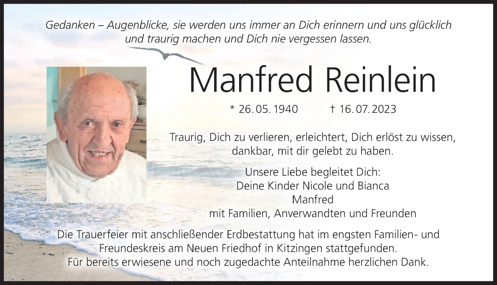  Traueranzeige für Manfred Reinlein vom 22.07.2023 aus MGO