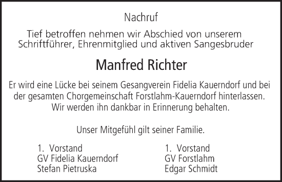 Anzeige von Manfred Richter von MGO