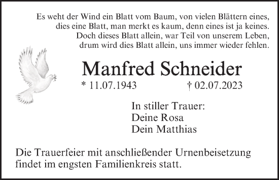 Anzeige von Manfred Schneider von MGO