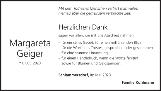 Anzeige von Margareta Geiger von MGO