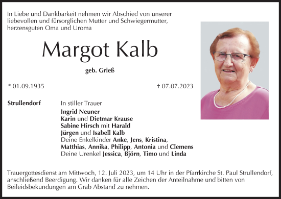 Anzeige von Margot Kalb von MGO