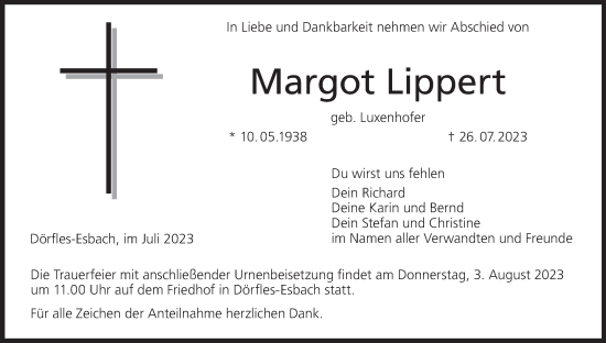 Anzeige von Margot Lippert von MGO