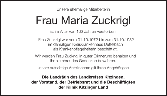 Anzeige von Maria Zuckrigl von MGO
