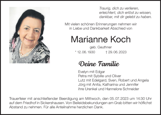 Anzeige von Marianne Koch von MGO