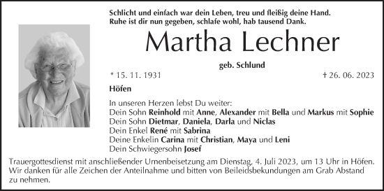 Anzeige von Martha Lechner von MGO