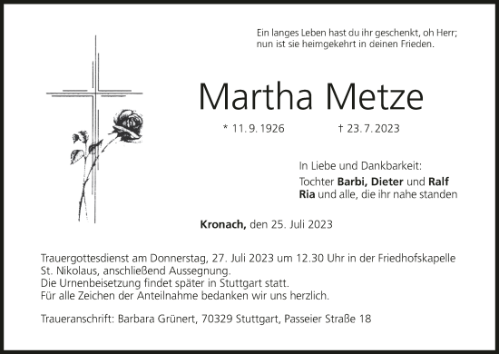 Anzeige von Martha Metze von MGO