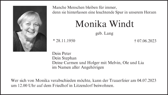 Anzeige von Monika Windt von MGO