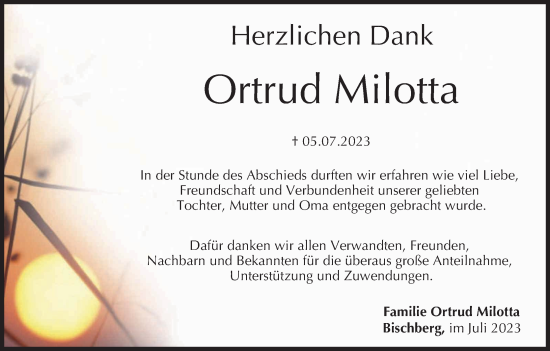 Anzeige von Ortrud Milotta von MGO
