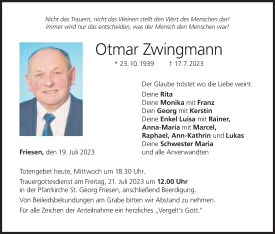Anzeige von Otmar Zwingmann von MGO
