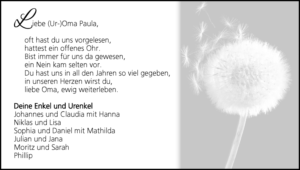  Traueranzeige für Paula  vom 01.07.2023 aus MGO