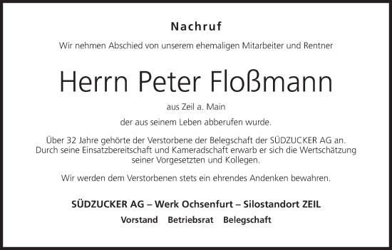 Anzeige von Peter Floßmann von MGO