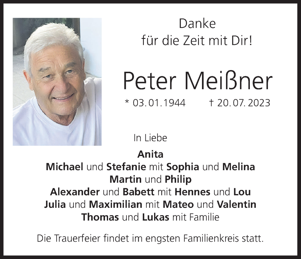  Traueranzeige für Peter Meißner vom 29.07.2023 aus MGO