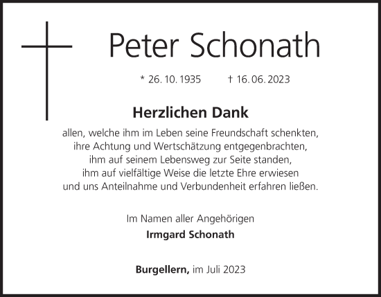Anzeige von Peter Schonath von MGO