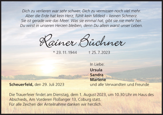 Anzeige von Rainer Büchner von MGO