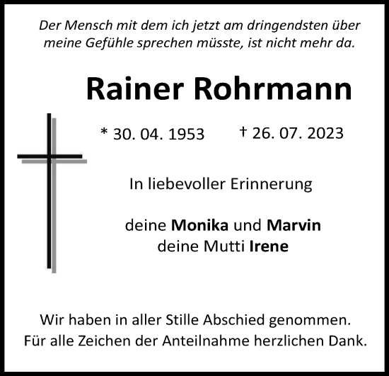 Anzeige von Rainer Rohrmann von MGO