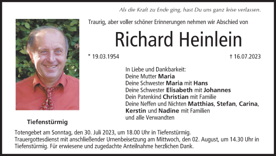 Anzeige von Richard Heinlein von MGO