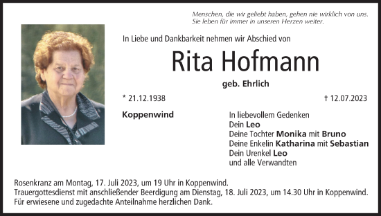 Anzeige von Rita Hofmann von MGO