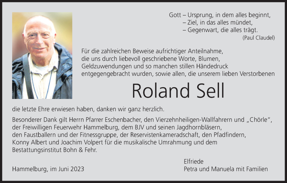  Traueranzeige für Roland Sell vom 07.07.2023 aus MGO