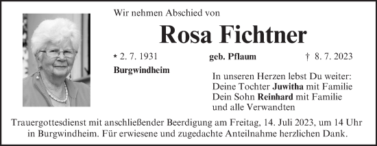 Anzeige von Rosa Fichtner von MGO