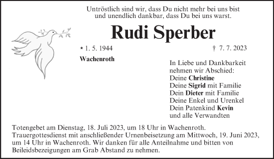 Anzeige von Rudi Sperber von MGO