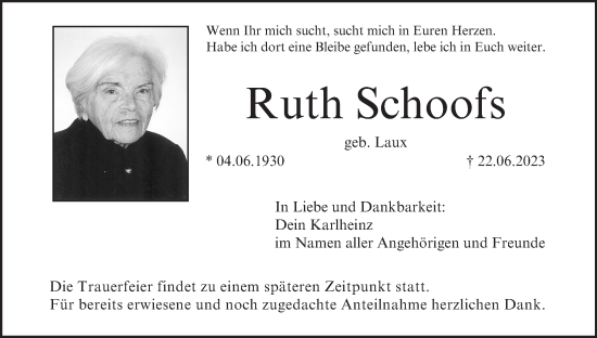 Anzeige von Ruth Schoofs von MGO
