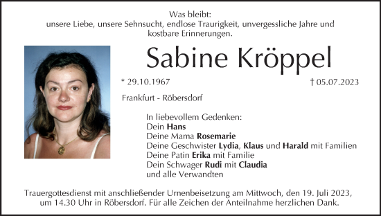 Anzeige von Sabine Kröppel von MGO