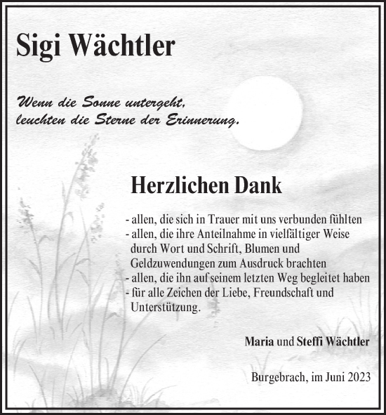 Anzeige von Sigi Wächtler von MGO