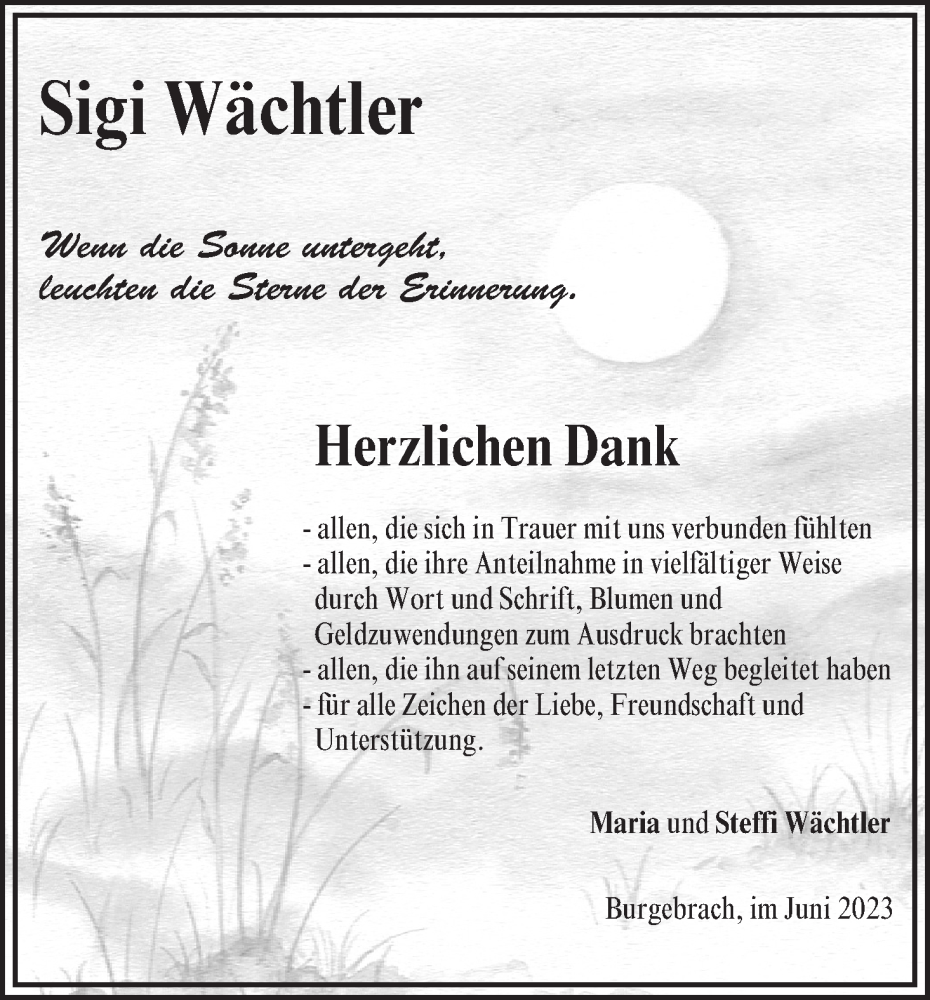 Traueranzeige für Sigi Wächtler vom 15.07.2023 aus MGO