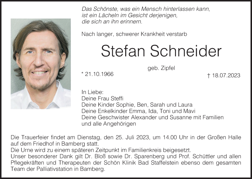  Traueranzeige für Stefan Schneider vom 22.07.2023 aus MGO