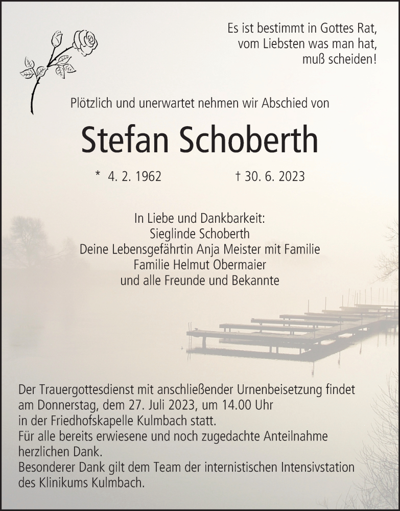  Traueranzeige für Stefan Schoberth vom 24.07.2023 aus MGO