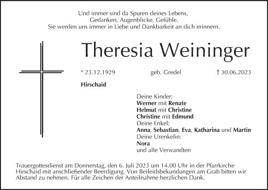 Anzeige von Theresia Weininger von MGO