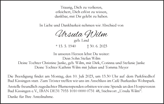 Anzeige von Ursula Wilm von MGO