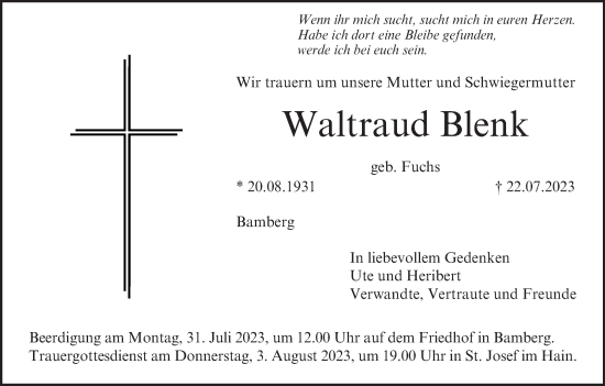 Anzeige von Waltraud Blenk von MGO