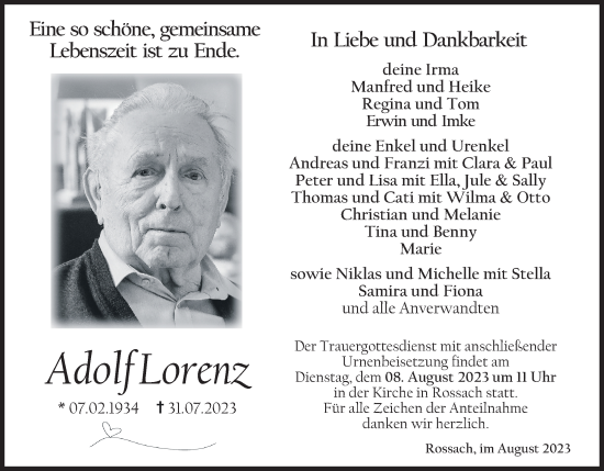 Anzeige von Adolf Lorenz von MGO